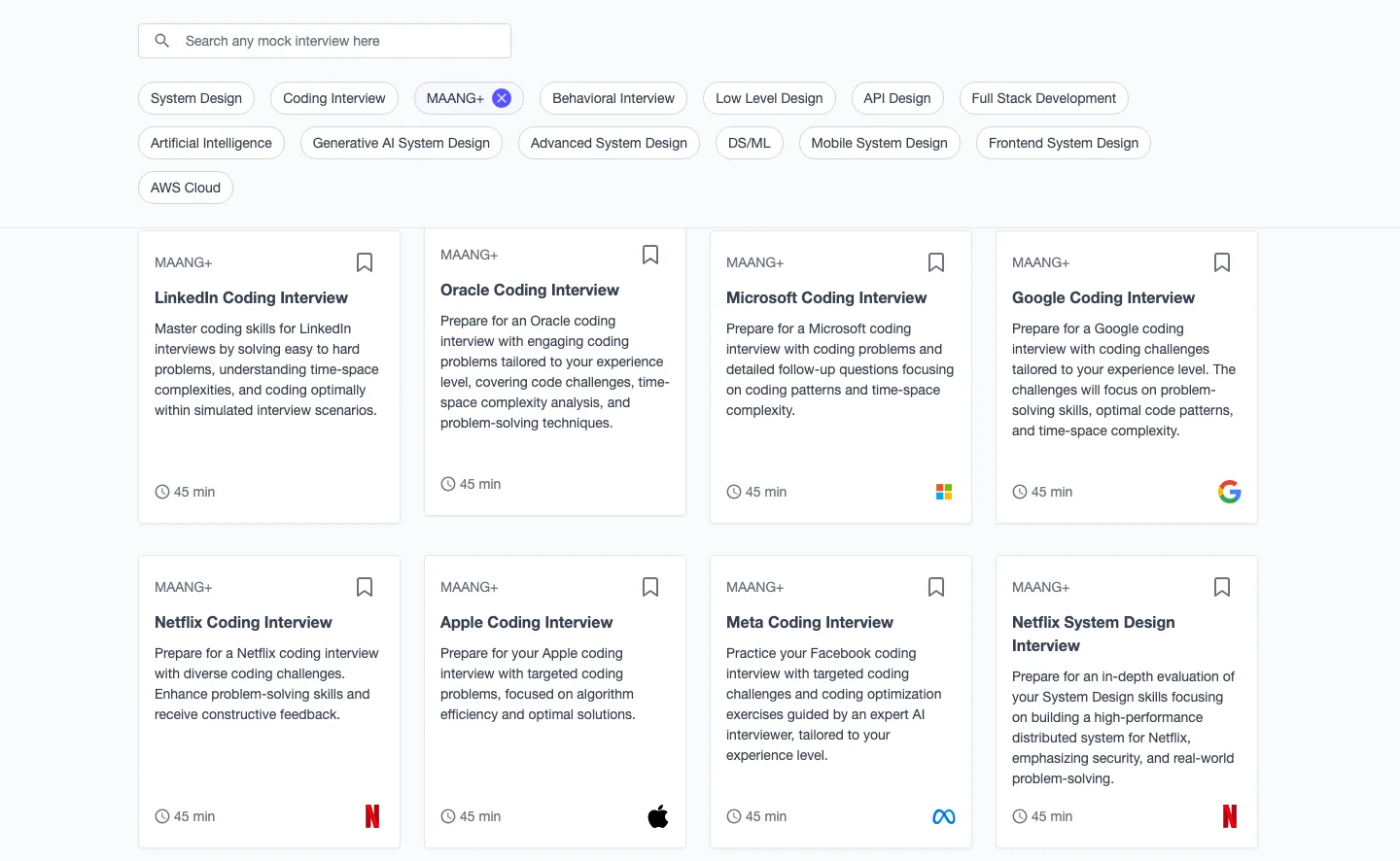 Company-specific AI mock interviews on Educative for Google, Meta, Apple, Netflix and Microsoft
