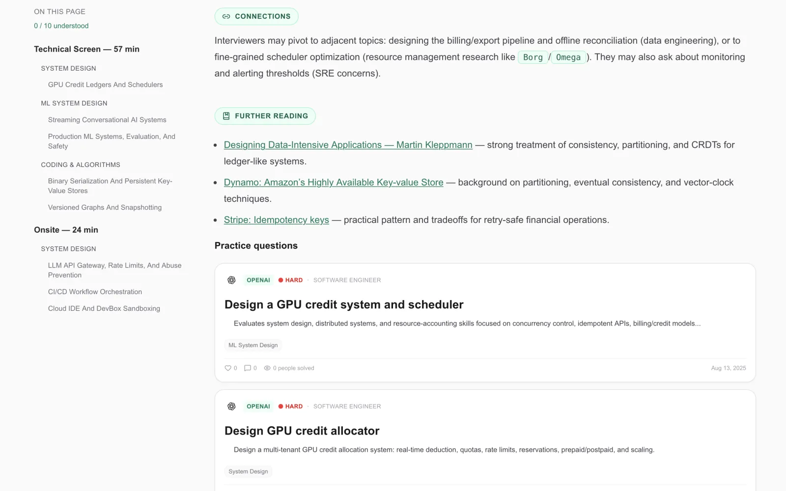 OpenAI practice questions on PracHub with date and number of people who solved them